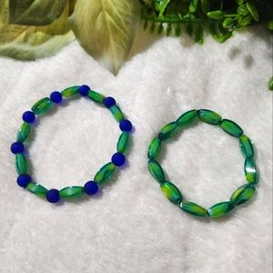 Handmade green and blue beaded bracelets